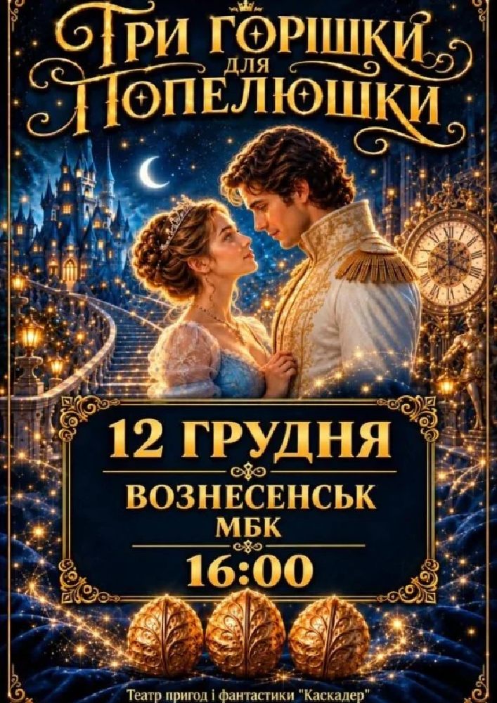 Придбати квиток на Новорічна музична вистава «Три горішки для Попелюшки»: Новорічна музична вистава «Три горішки для Попелюшки»  Вознесенськ в Вознесенський міський будинок культури 